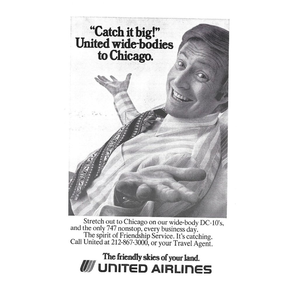 United Airline Fly the Friendly Skies 1970s Vintage Print Ad 9 inch N